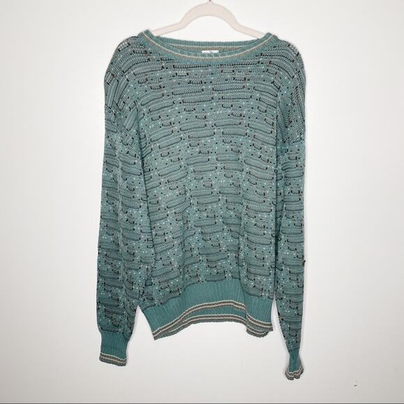Vintage Unisex Grandpa Sweater Neiman Marcus Green Speckled Pullover Size XL - Picture 1 of 9